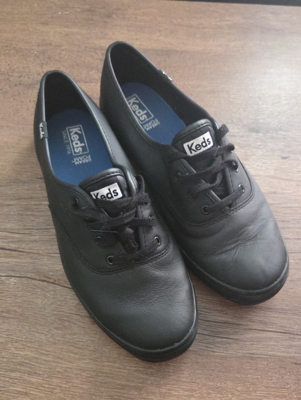 Keds Black Leather Lace-Up Women's Sneakers
